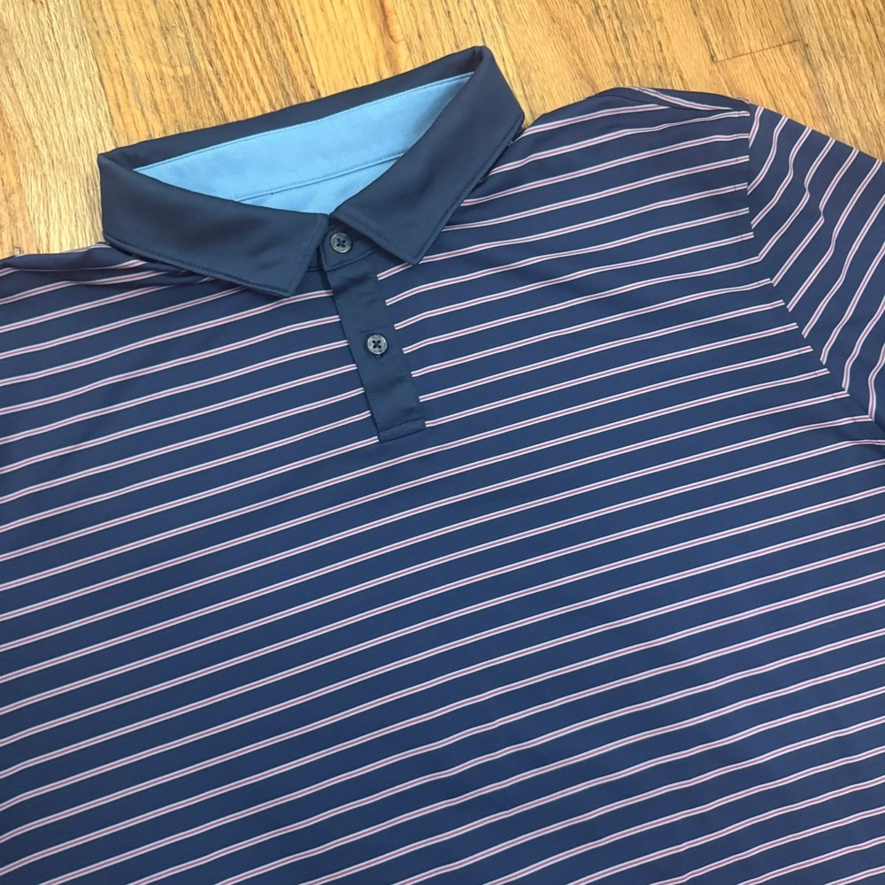 Rhone Mens Blue Striped Short Sleeve Polo Shirt Size XXL Golf Athletic NOTE